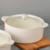 Embossed Ceramic Soup Pot with Lid, Bone China, 8-Inch Large Bowl for Home/Hotel Gift.