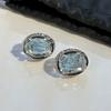 Silver Needle, Blue Crystal, Unique Design, Large Earrings for Women with High-end and High-end Feel, Niche Earrings and Earrings, New Style