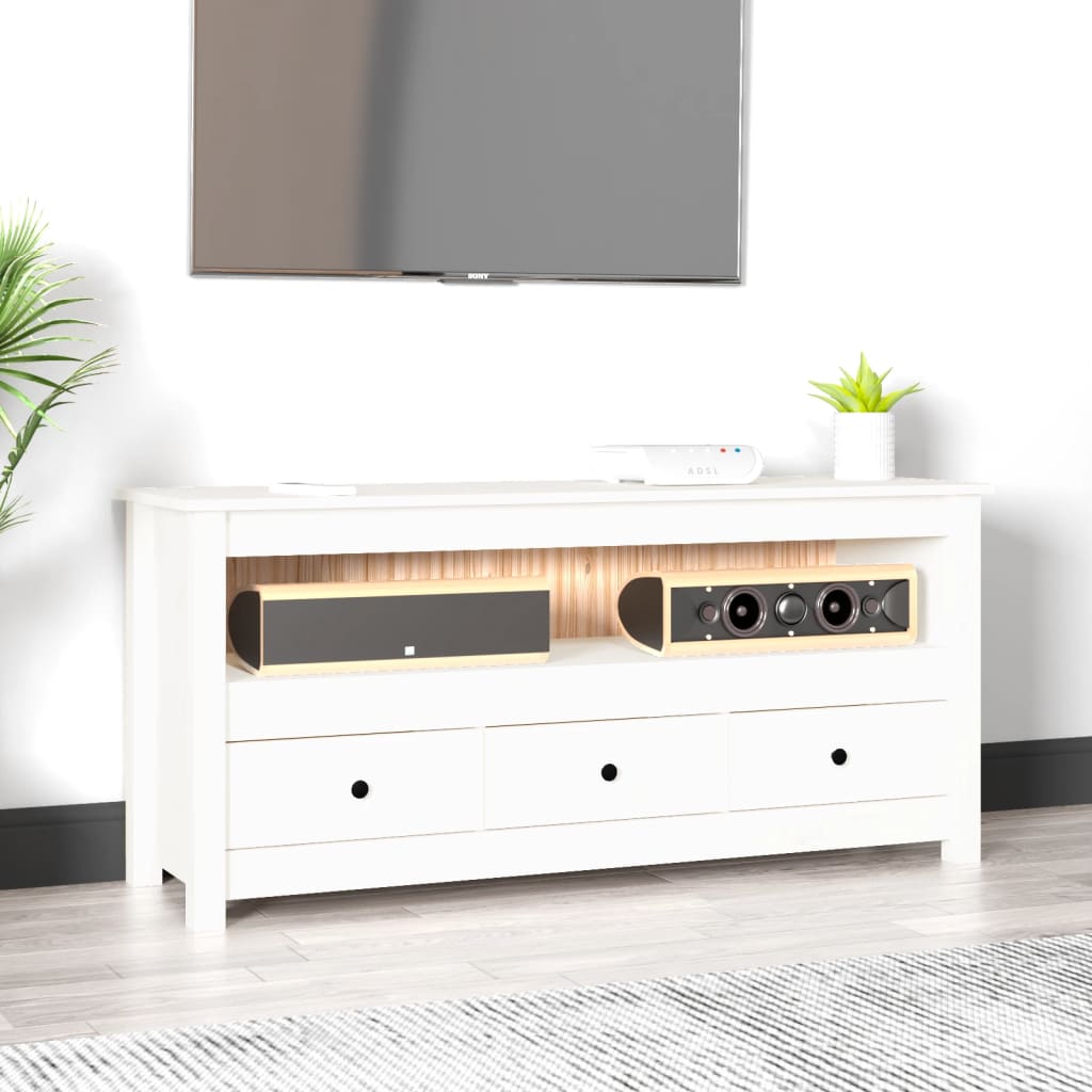 Vidaxl Szafka Pod Telewizor, Biała, 114X35X52 Cm, Lite Drewno Sosnowe