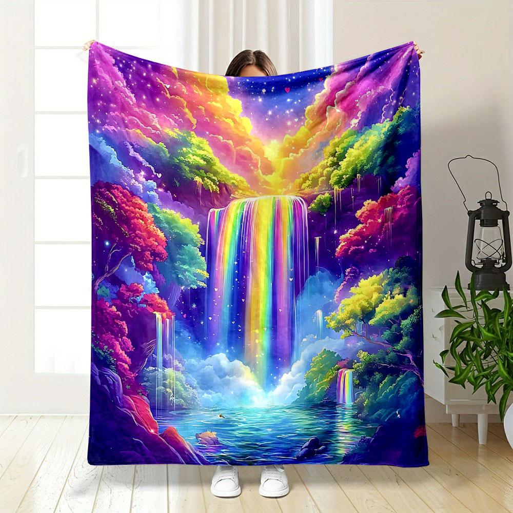 Colorful Fantasy Rainbow Waterfall Scene print blanket soft and cozy perfect for the living room bed sofa or a nap,gift