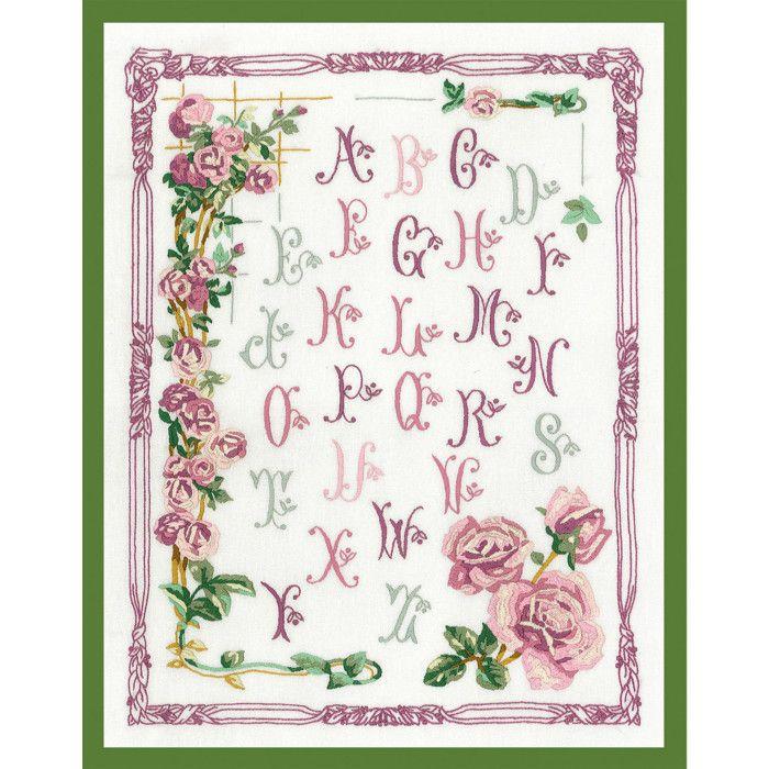 Kit broderie traditionnelle - PRINCESSE - ABC aux roses - Fabriqué en France - 48 x 38 cm - Kit complet