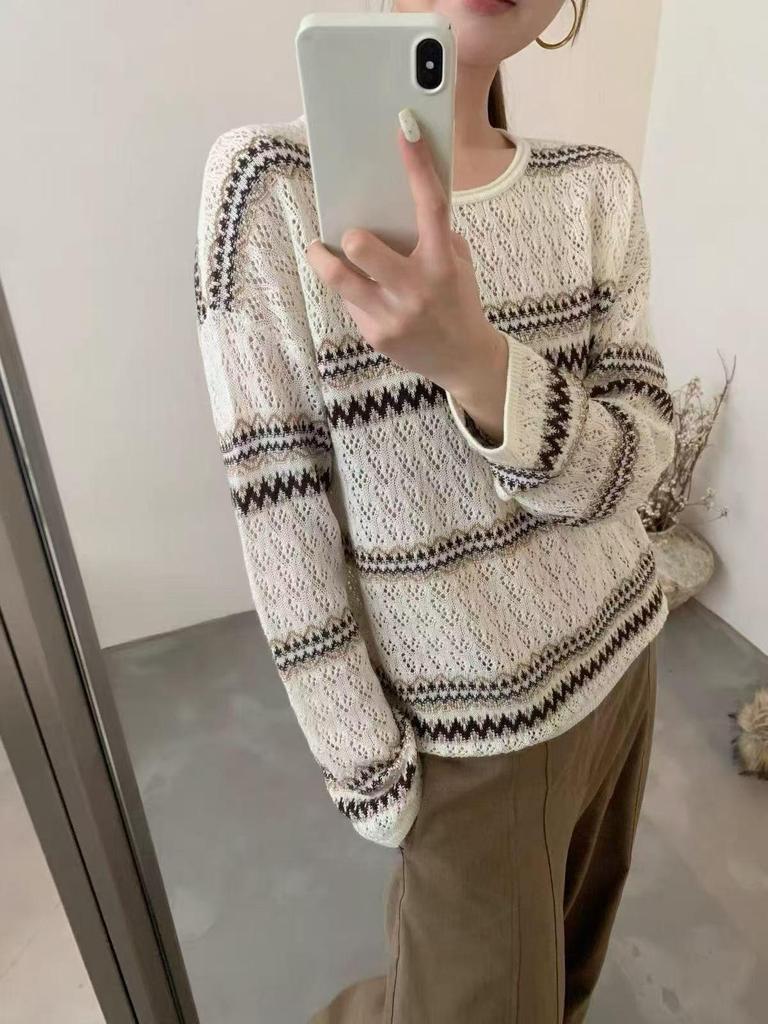 2026 Early Autumn Korean Style Loose Color Block Wool Knitwear Women's Slimming Sweater