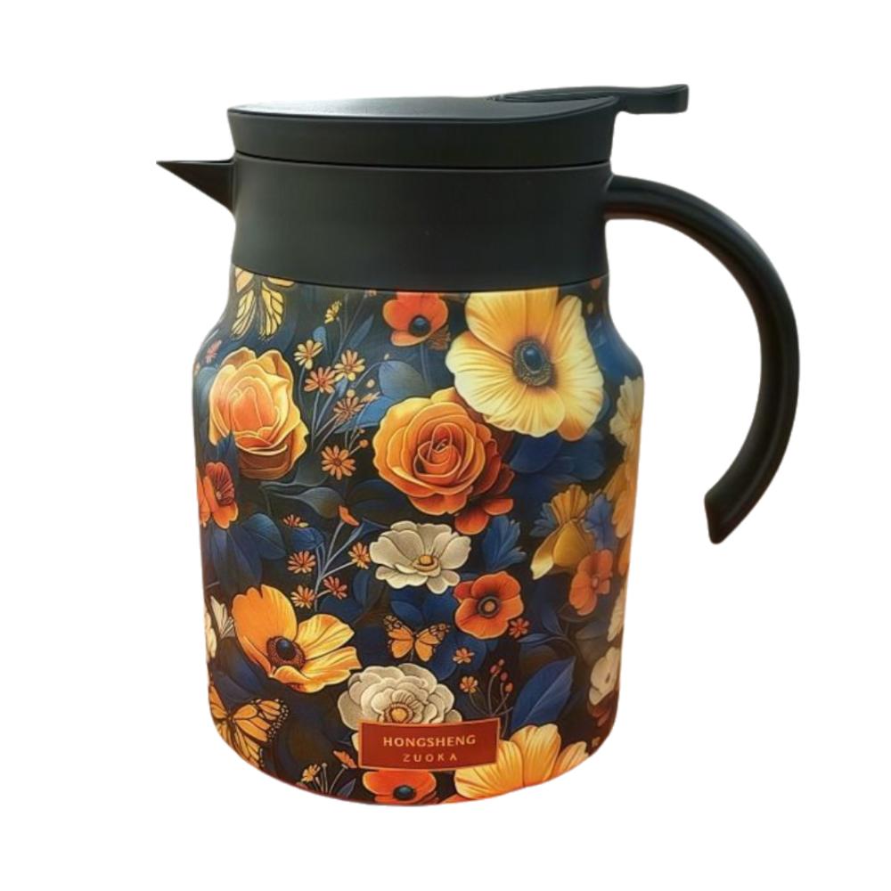 Vintage Blumenmuster Thermoskanne 316 Edelstahl Eingebauter Siebeinsatz Thermoskaraffe Edelstahl mit Deckel Kaffeekanne