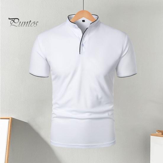 Koszulka męska z krótkim rękawem, kołnierzyk typu half-stand, jednolity kolor, swobodna, prosta, regularna, dopasowana, do uprawiania sportu, podróżowania, biura, codziennego noszenia