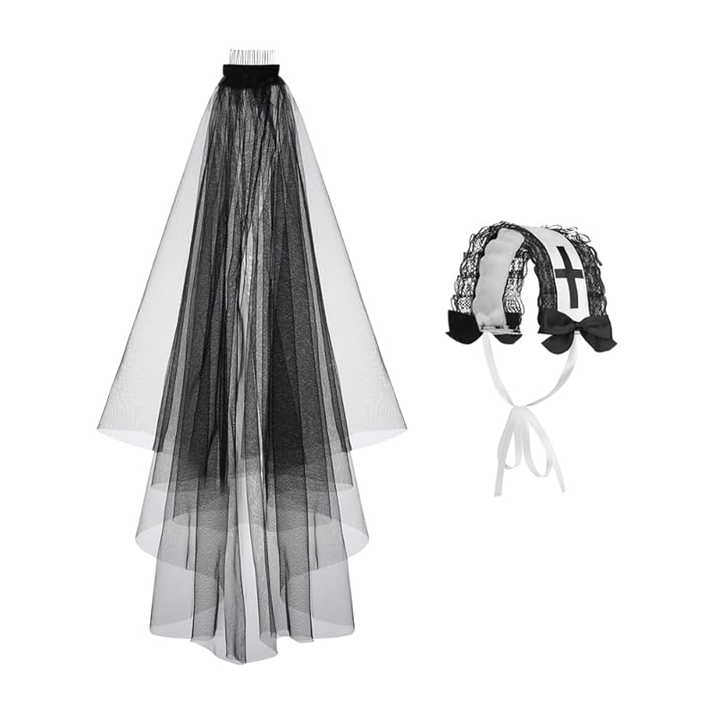 

[MAGNICROP] halloween sister cosplay veil nun saint cosplay costume hair ornament sexy cute ladies headdress cross embroidery ribbon virgin missionary