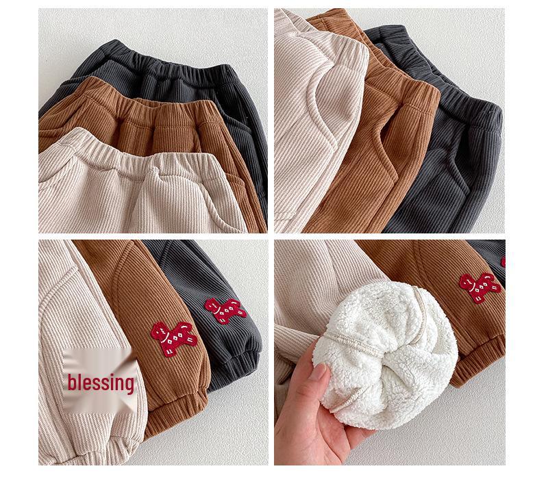 Children's Fleece-Lined Embroidered Sweatpants - 2025 Winter Fashion for Boys