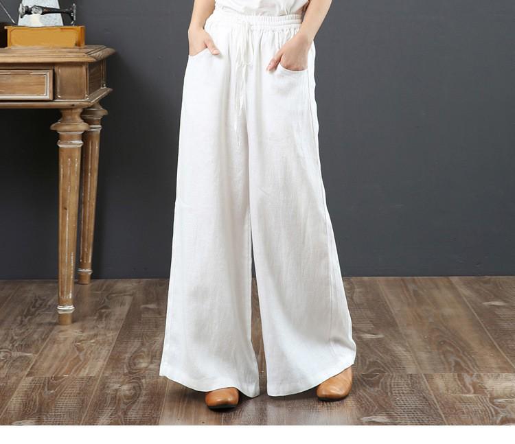 Sixteen Colors Multi-color High Waist Wide-Leg Linen Cotton Korean Style Women's Pants, Spring/Summer, Plus Size, Floor-Length, Straight Leg.