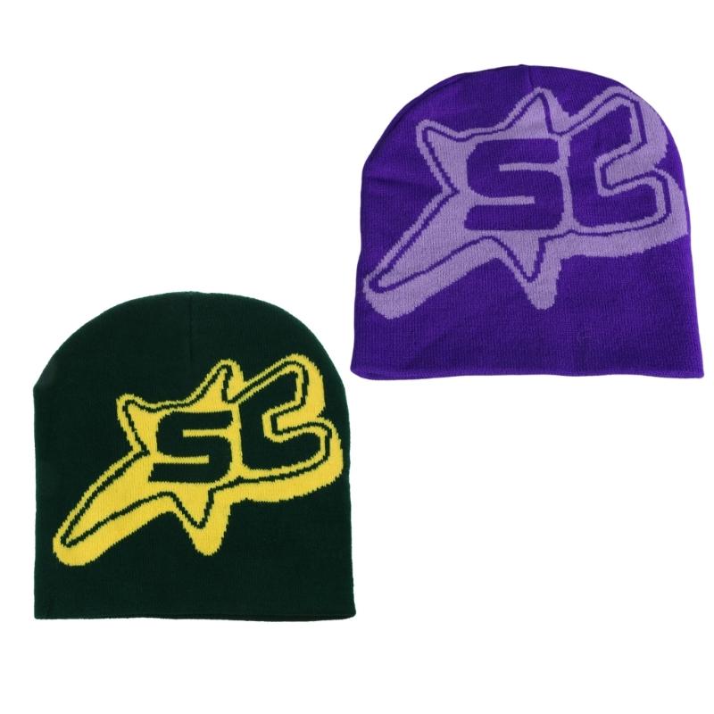 Unisex Skullies Hat with Cartoon Letter Photo Props Knitted Winter Hat Hip-Hop Costume Props Skull Cap