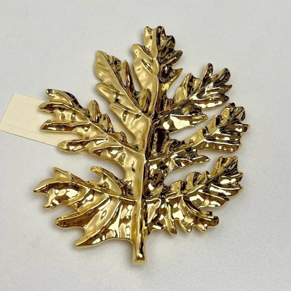 Vintage Long Leaf Pin Corsage Ornament Metal Glossy Brooch Maple Leaf Brooch  Men
