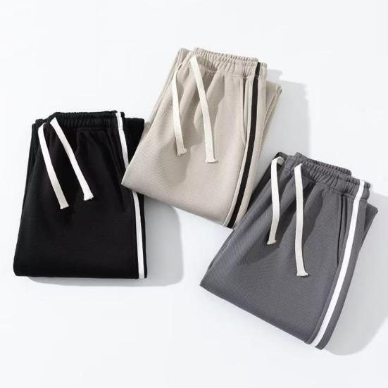 Men Sweatpants Wide Leg Loose Drawstring Elastic Waist Straight Solid Color Soft Breathable Deep Crotch Full Length Sports Jogging Long Pants