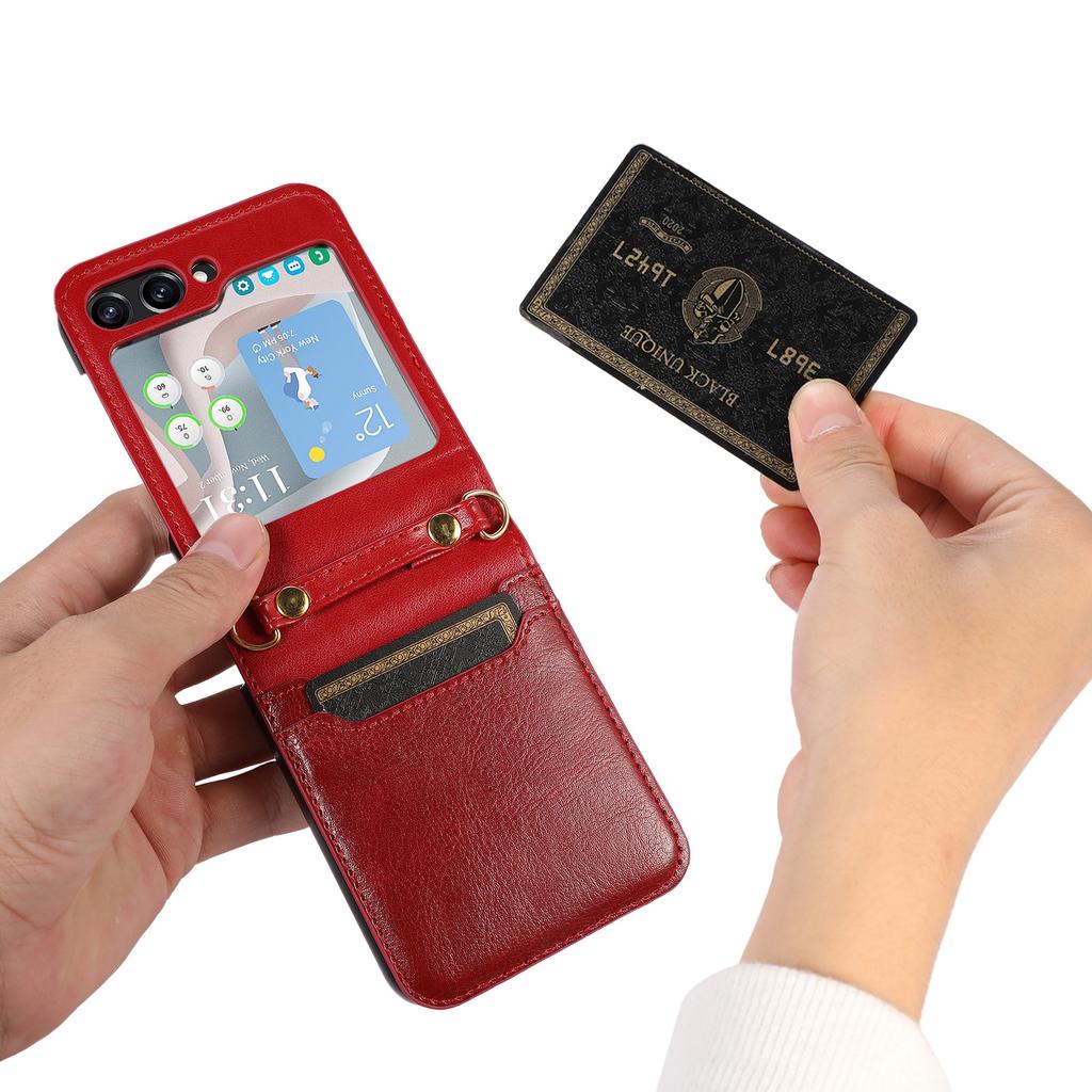 New Model Is Suitable for Samsung Z Flip5 Mobile Phone Case Folding Flip4 Crossbody Mobile Phone Leather Case Card Protection Case