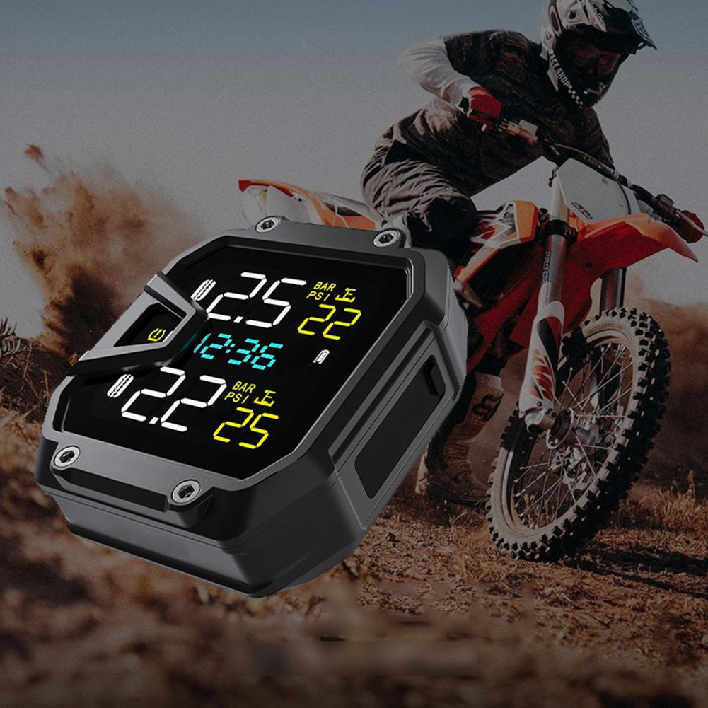 Motorbike Tyre Pressure Temperature Alarm with 2 Sensors Wireless Tire Pressure Monitoring System for Two Wheeled Motorcycle