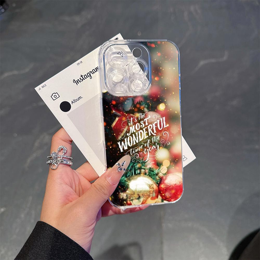 Ae115 Merry Christmas Happy New Year Magsafe Transparent Cases for Samsung S23 S24 Ultra S21 FE iPhone 16 Pro Max Magnetic Wireless Charge Back Cover