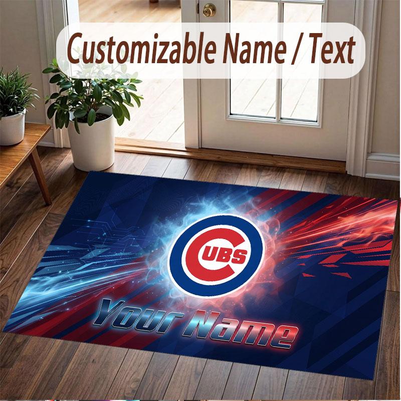 Custom Rug Chicago Cubs Pattern Print Name Text Soft Non‑Slip Floor Carpet for Home Indoor Decoration