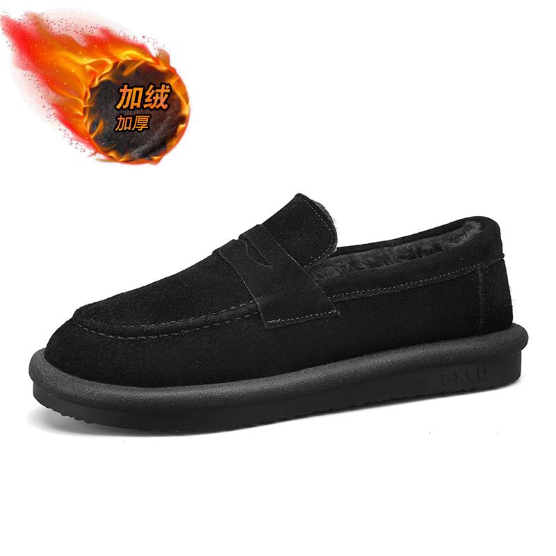 New Men'S Loafers Winter Shoes Warm Fleece Slip On Low Top Snow Boots Plush Flats Indoor Outdoor Fur Lined Casual Shoes