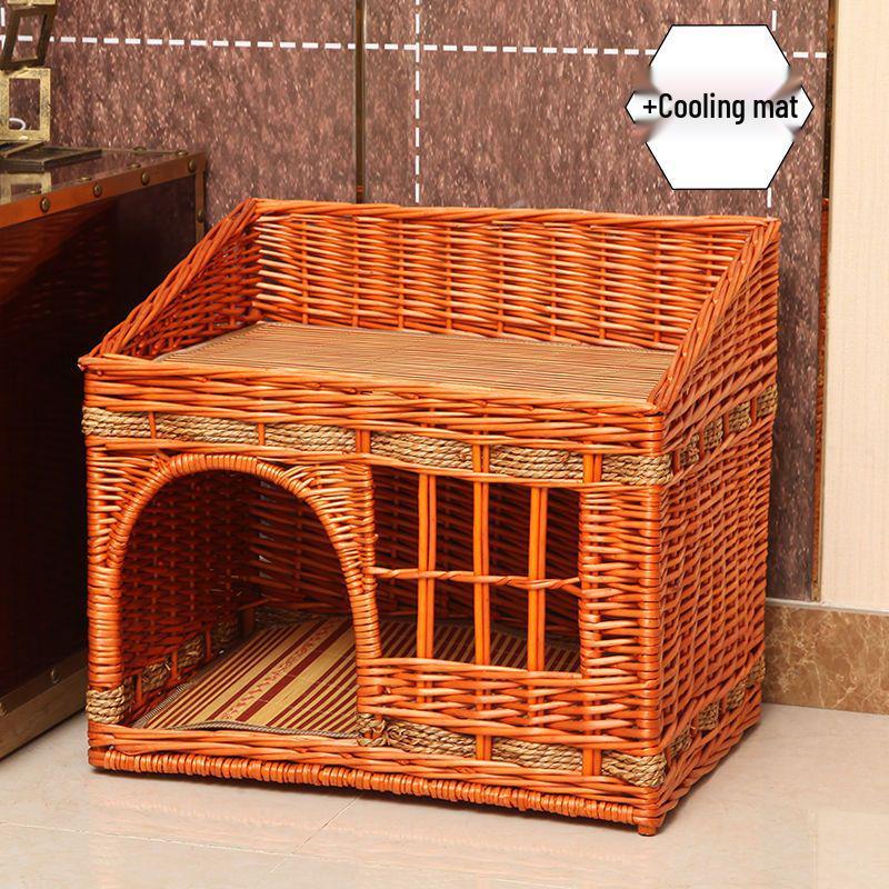 Four Seasons Universal Cat House – Enclosed Rattan Weaving Villa for Cats