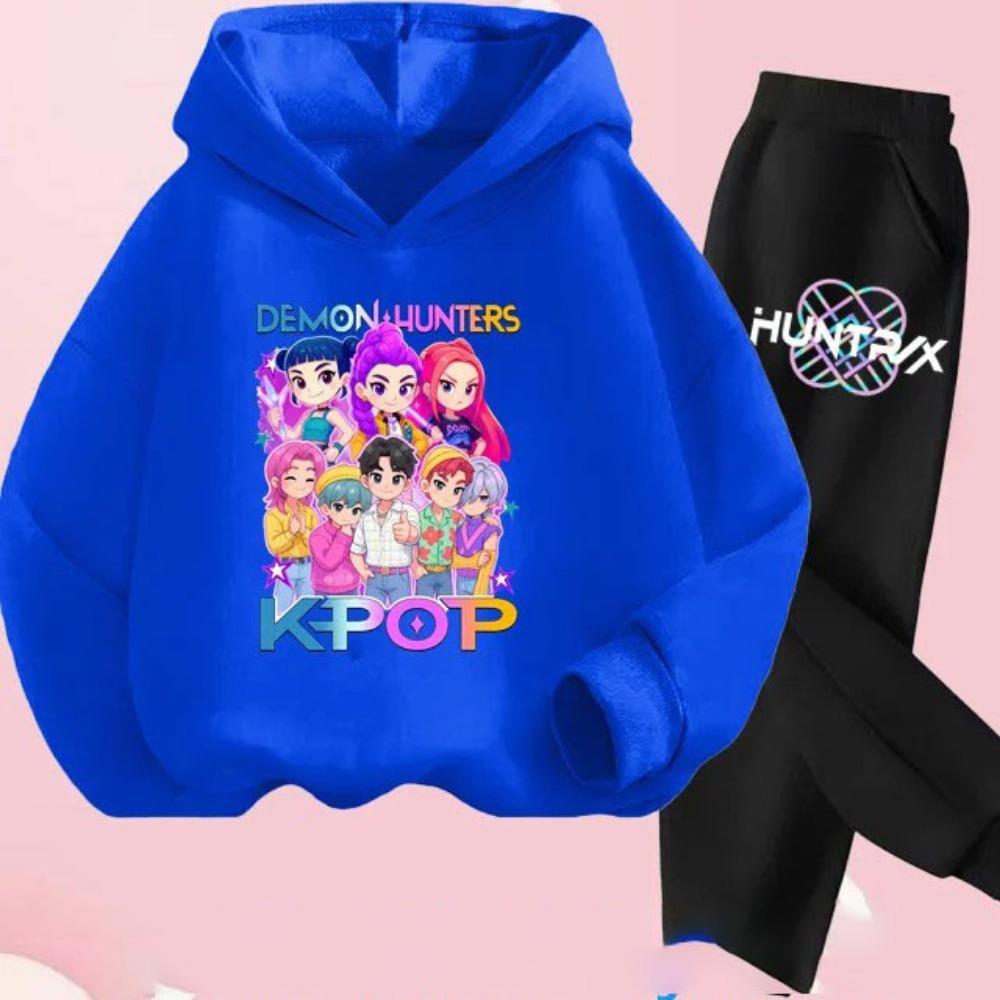 KPop Demon Hunters Hoodie Set Girls Fashion Casual Sweatshirt Movie New Kid K-Pop Demon Hunters Hooded Suit Clothes