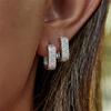 Luxury Full Paved Rhinestone Hoop Earrings for Women Stainless Steel Hollow Geometric Earrings Wedding Party Fashion Jewelry