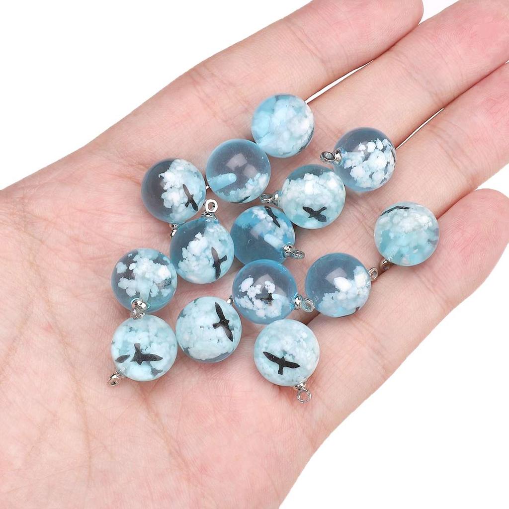 1pc Blue Sky White Cloud Series Pendant Sky Round Beads Moon Beads Charm Transparent Resin Pendant DIY Handmade Jewelry Necklace Accessories