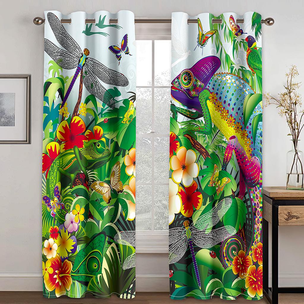2pcs Nordic Modern Simple Green Palm Leaves Digital Printed Curtain Living Room Curtains Grommet Top Curtains Living Room Office