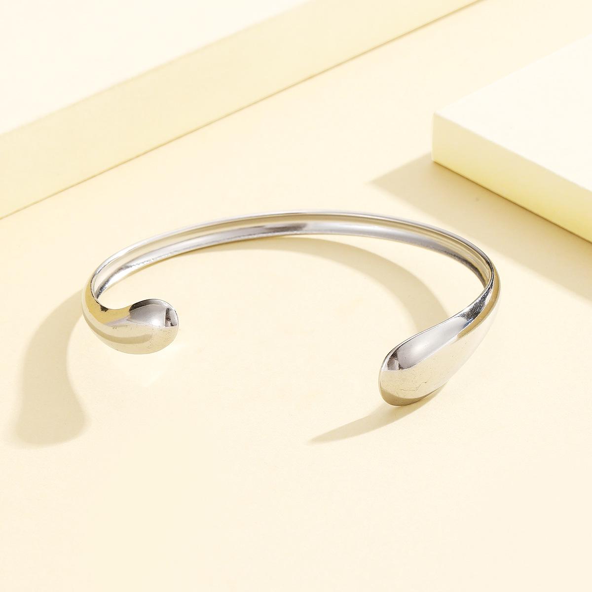 Stainless Steel Geometric Water Drop Bracelet: Versatile Open Cuff for Women