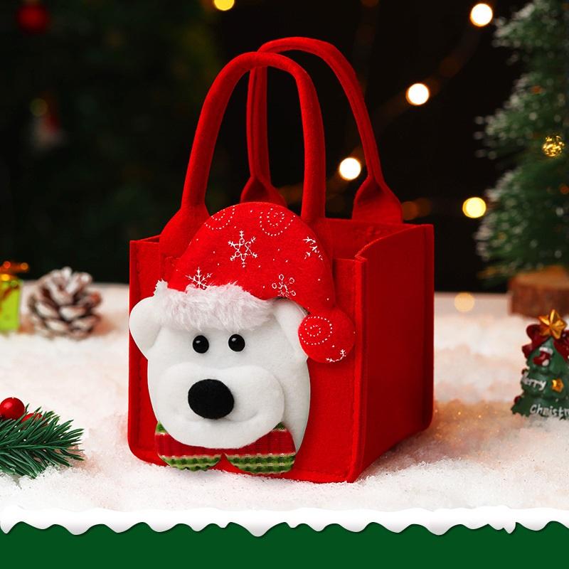 Christmas Gift Bag Felt Cloth Children Cartoon Elk Santa Snowman Candy Bag Christmas Eve Handheld Portable Small Tote Xmas Decor