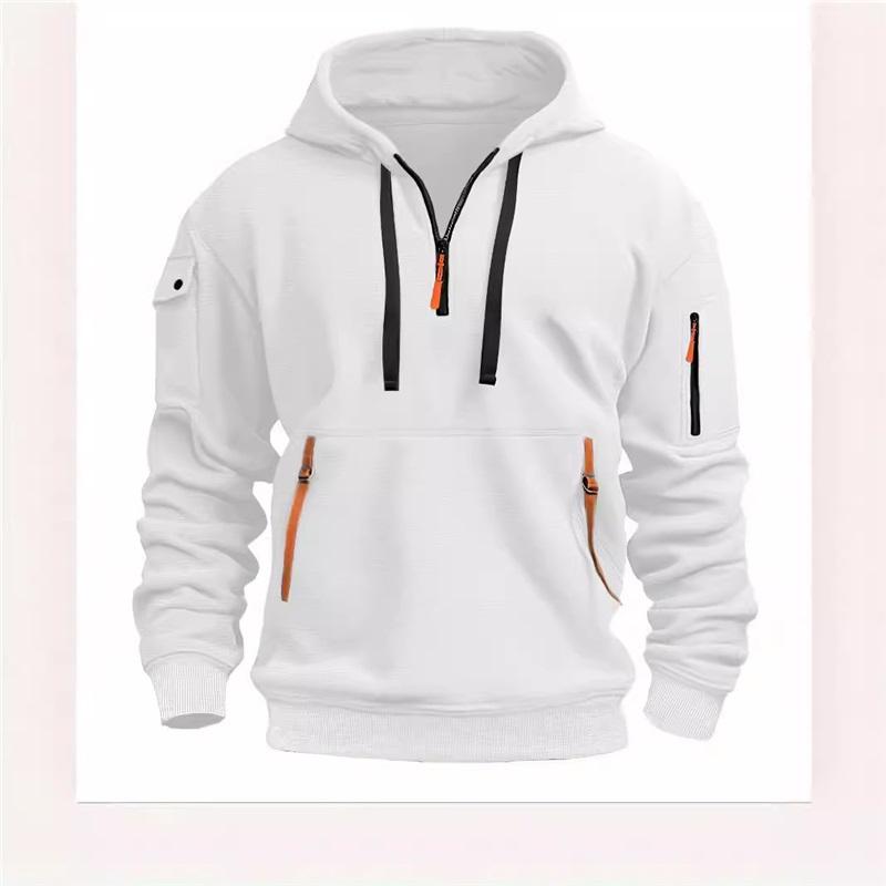 

Men s Half Zip Hoodie Casual Contrast Color Pocket Pullover Sweatshirt XXXL білий