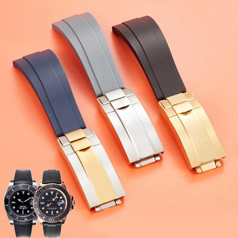 Nature Soft Silicone Rubber Men 20mm Watchband For Rolex Watch Strap Daytona Submariner GMT OYSTERFLEX Bracelet Folding Buckle