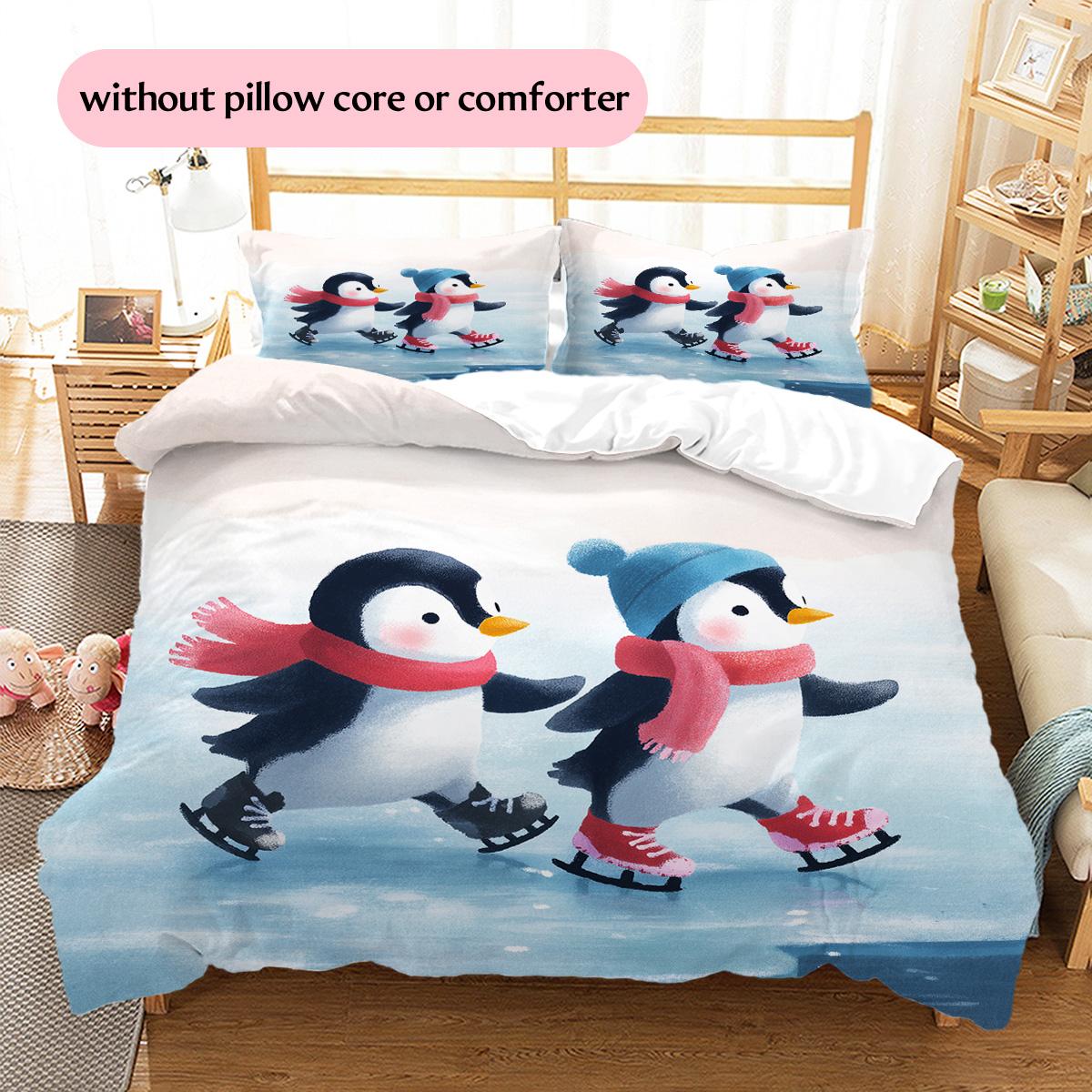 

Penguin in Snow Pattern Bedding Quilt Set Home Decoration Gift (1 * duvet cover + 2 * pillowcase, without core) 135x200cm