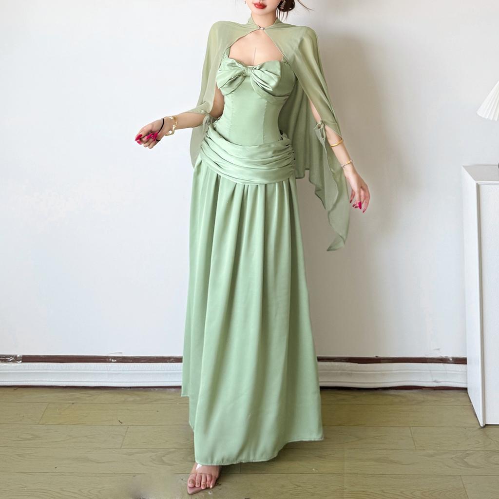 2026 European and American style summer new women's clothing solid color mesh shawl high waist slim dress women