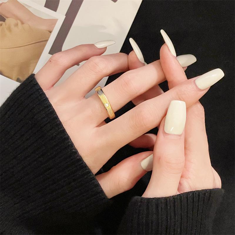 Medieval Brushed High-Quality Texture Retro Open Ring Niche Design Light Luxury Index Finger Ring Star Personality Ring Woman