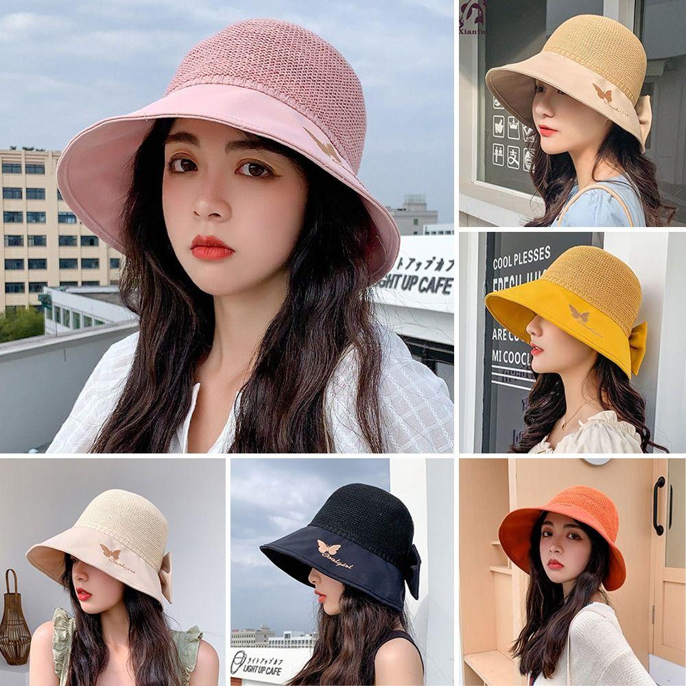 

Bow Bow Bucket Hat Sunscreen Sunshade Hats Fashion Women Sun Hats Outdoor