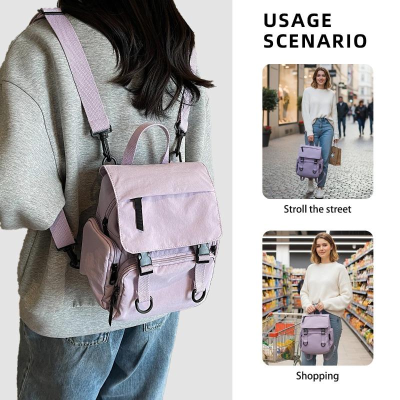 Women Nylon Backpack Convertible Shoulder Bag Casual Travel Daypack Multi Pocket Lightweight School Backpack with Flap
