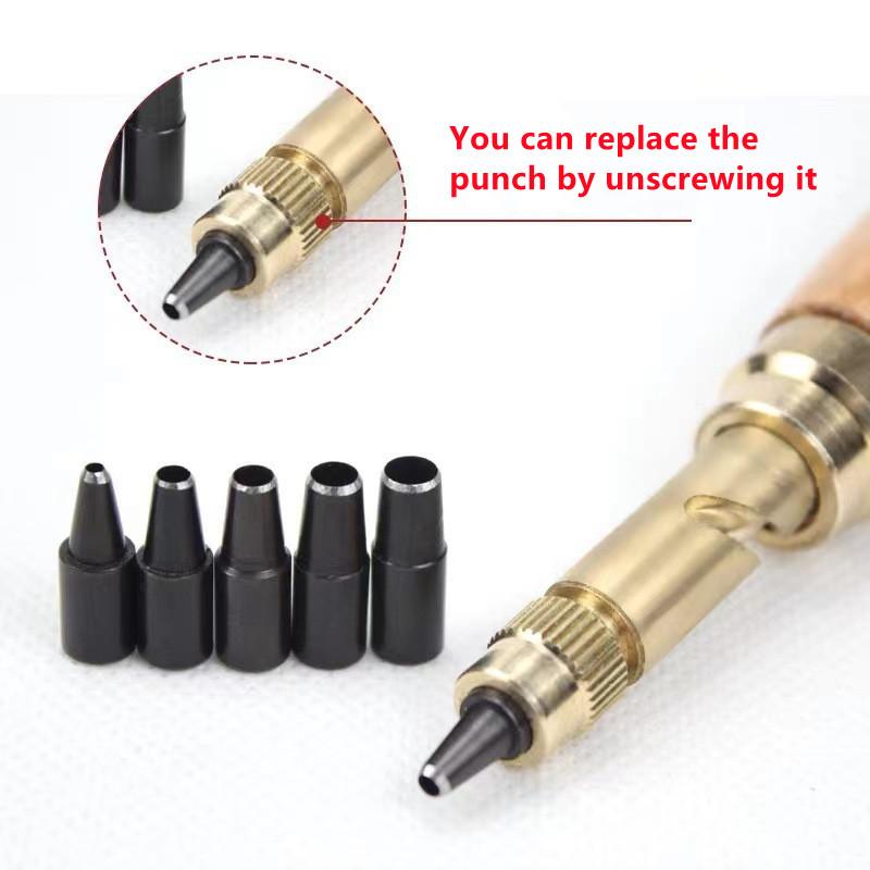 Hole Punch Screw Removable Book Drill Auto With 6 Size Tip 1.5-4mm Automatic Belts Screw Punch Leather Tools