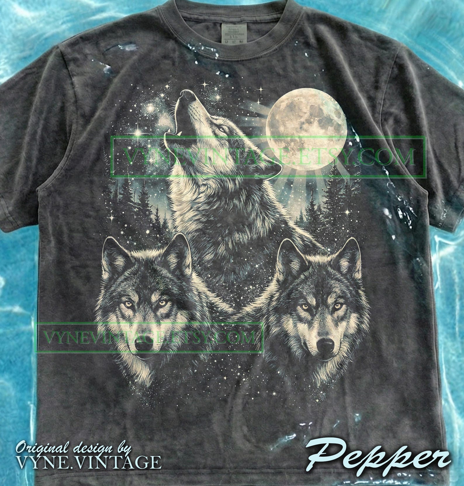 Three Wolves Comfort Colors® Tshirt, Howling Wolf Tees, Full Moon Galaxy Sweater, Wildlife Nature Tanktop, Retro Wolf Pack Night Sky 4XL