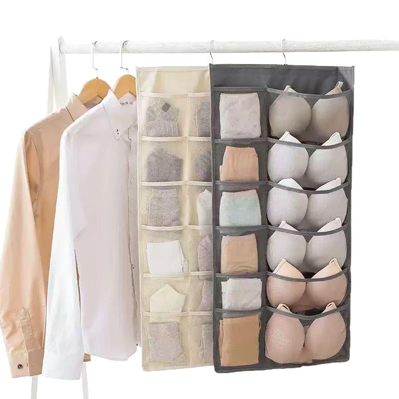 Dual-Sided Hanging Underwear Organizer for Wall or Dorm, Ideal for Bras and Panties.