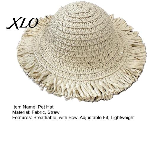 Pet Beach Hat Cat Straw Hat, Sun with Lace And Bow, Summer Lightweight Headwear Cute Protection for Cats Small Dogs Outdoor Walks Adjustable