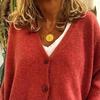 Lockere Passform V-Ausschnitt Pullover Mantel Langarm Strickjacke Einfarbig Gestrickt Damen Pullover