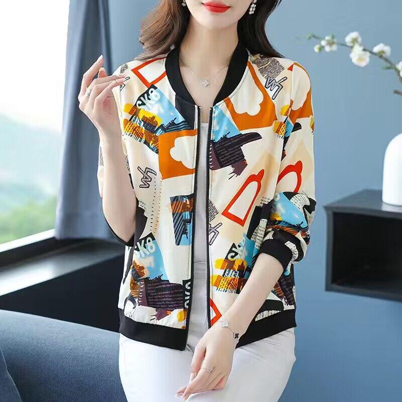 2026 Summer Plus Size Chiffon Sunscreen Coat for Middle-Aged Women - Lightweight Printed Jacket