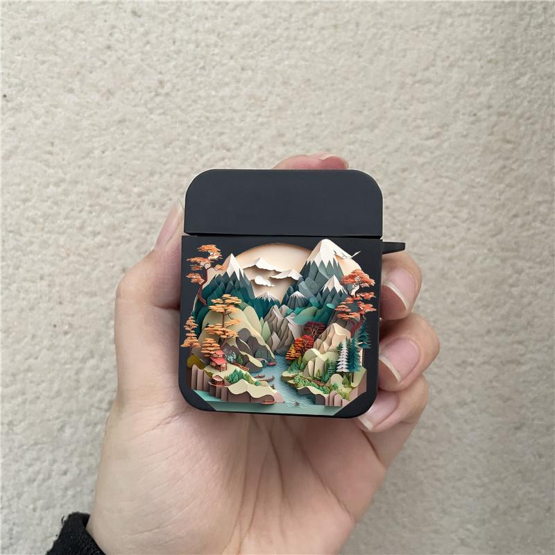 Paper Cute Creative Mountain Print Earphone Case for Airpods 1 2 3 Pro Wireless Headphone Cover for Air Pods Pro2 Accessories