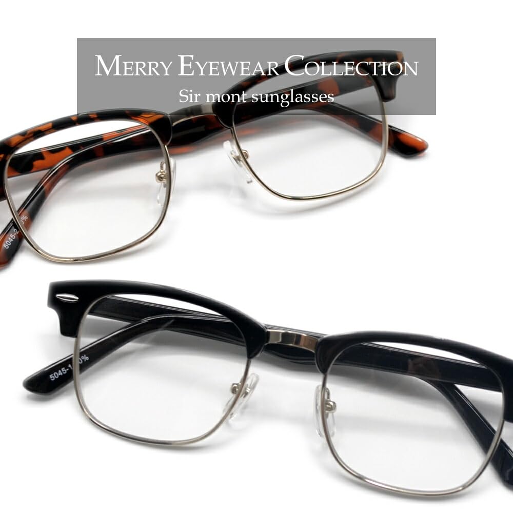 Sunglasses for Men and UV Fashion Clubmaster Clear Lenses [MERRY PLEASURE] Women, Protection, Glasses, Browline, Style,