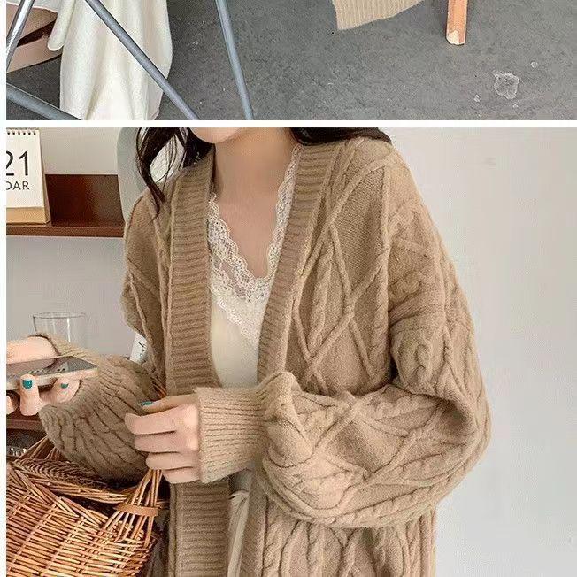 Plus Size Loose Knit Cardigan for Women - Korean Style Long Sweater Coat for Autumn/Winter
