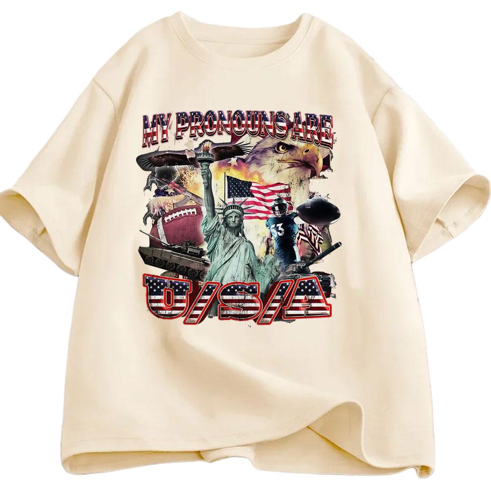 

My Pronoun Are USA Fun Pattern Tshirt Summer Mens Womens Clothing Casual Cotton Fashion Harajuku Street Wear Y2K Tshirt M