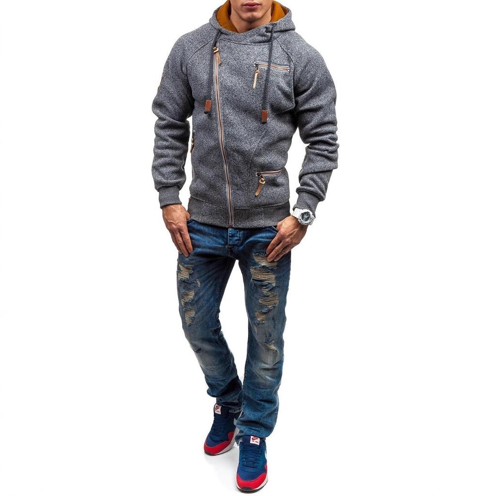 Hoodie Men Autumn Casual Solid Long Sleeve Mens Hoodies Sweatshirts Slim Zipper Hoody Sweatshirt Men Hooded Streetwear