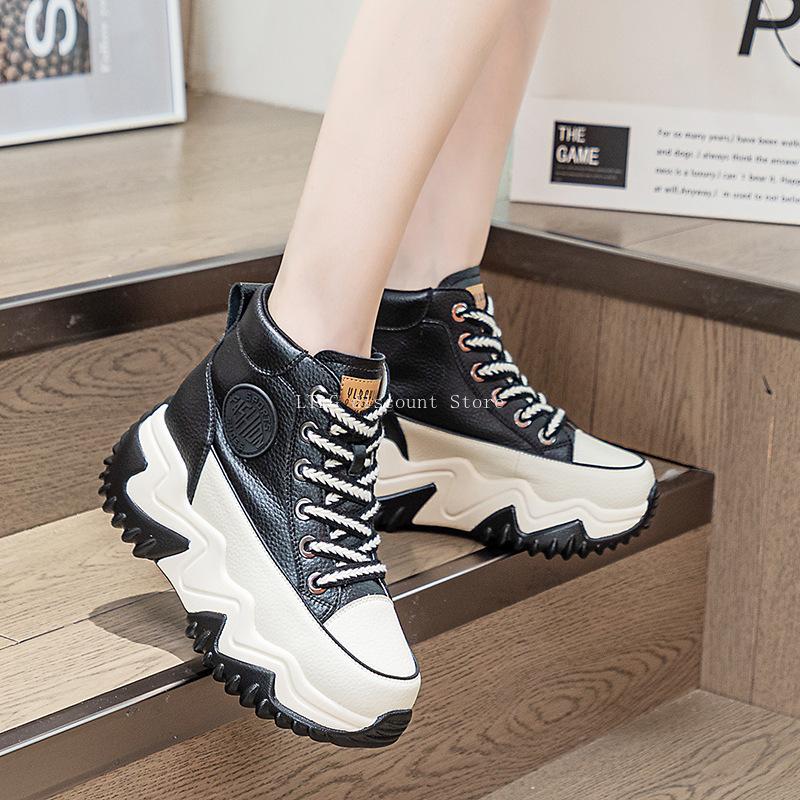 

Women s Platform Sneakers Boots White Yellow Girl Student Shoes Thick Bottom Black Sports Trainers Plataforma Mujer New 40