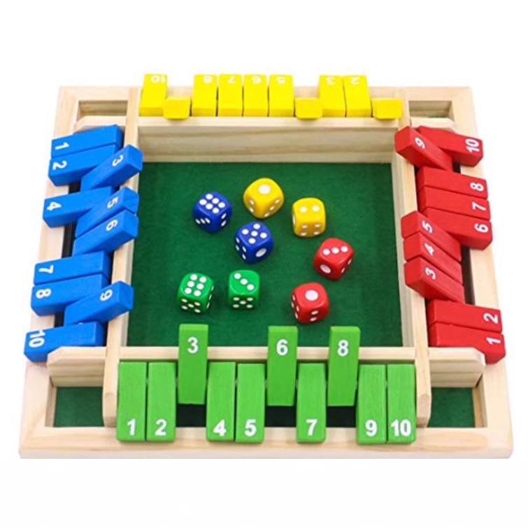 Jogo de cartas interativo para a família com quatro lados: Brinquedo lógico de madeira educativo para crianças.
