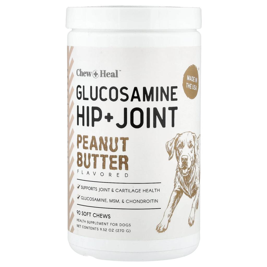 Chew + Heal Glucosamine Hip + Joint, for Dogs, Peanut Butter, Soft Chews, 90 Chews, 9.52 Oz (270 G)