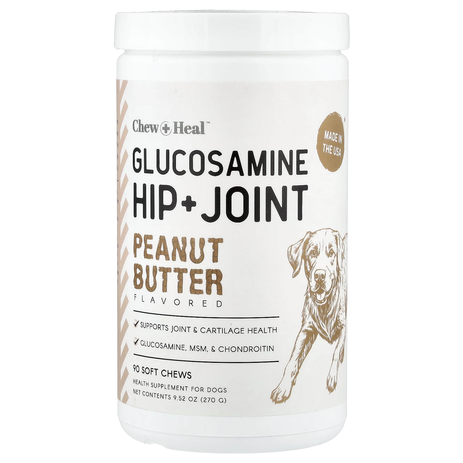 

Chew + Heal, Glucosamine Hip + Joint, for Dogs, Peanut Butter, Soft Chews, 90 Chews, 9.52 oz (270 g)