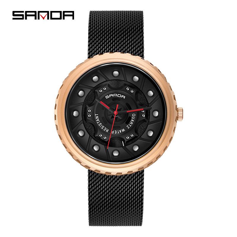 Men s Trendy Mesh Strap Quartz Watch with Large Skeleton Dial