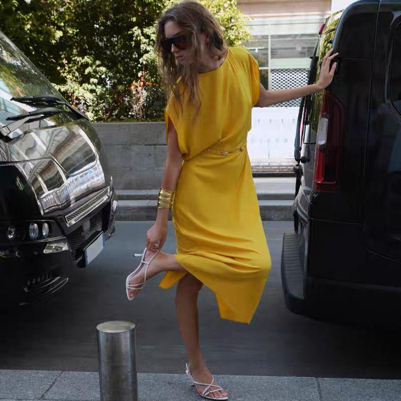 Zbzr Autumn New Women clothes Western Style Fashion With Belt Temperament Midi Dress 8747511